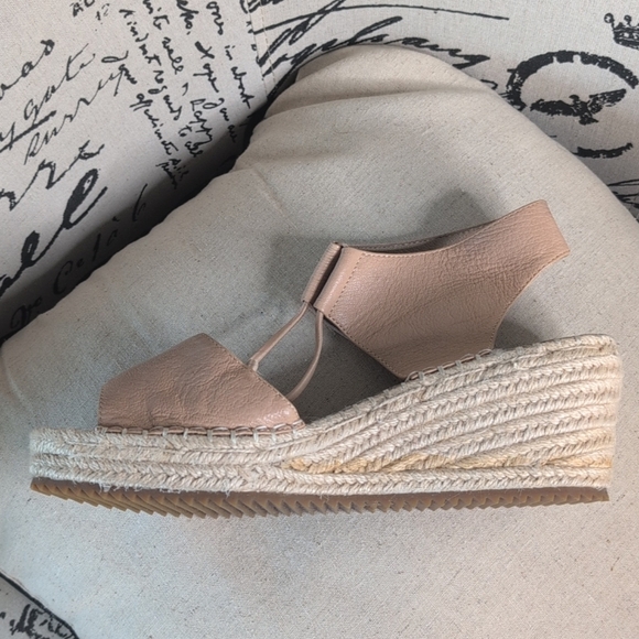 Eileen Fisher Agnes Espadrille Wedge Sandals Beige Leather Open Toe 9.5 - Picture 13 of 16